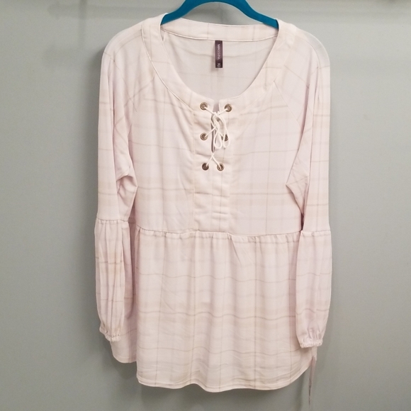 Massini Tops - Massini Long Sleeve Lace Up Peasant Top in Size 1X